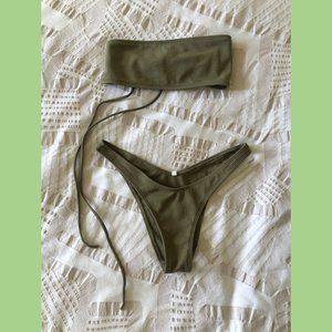 Olive Green High Waist Ribbed Bikini